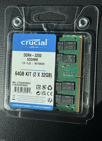 Crucial 64GB Kit (2 x 32GB) DDR4-3200 SODIMM Memory