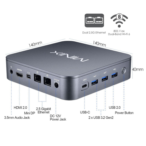 MINIX J51-C8 Max Mini, 8GB512GB M.2 PCIe NVMe SSD Windows 11 Pro, AluminumWi-Fi6