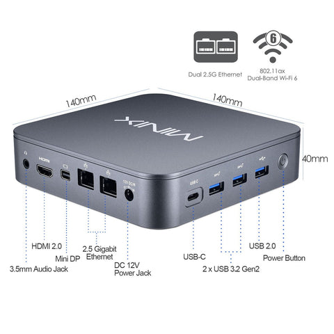 MINIX J51-C8 Max Mini, 8GB512GB M.2 PCIe NVMe SSD Windows 11 Pro, AluminumWi-Fi6