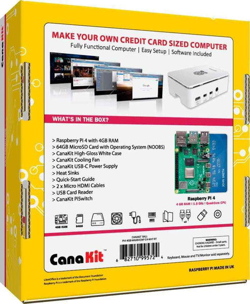 CanaKit Raspberry Pi 4 Starter MAX Kit 4GB RAM ARMv8 4GB White WARRANTY